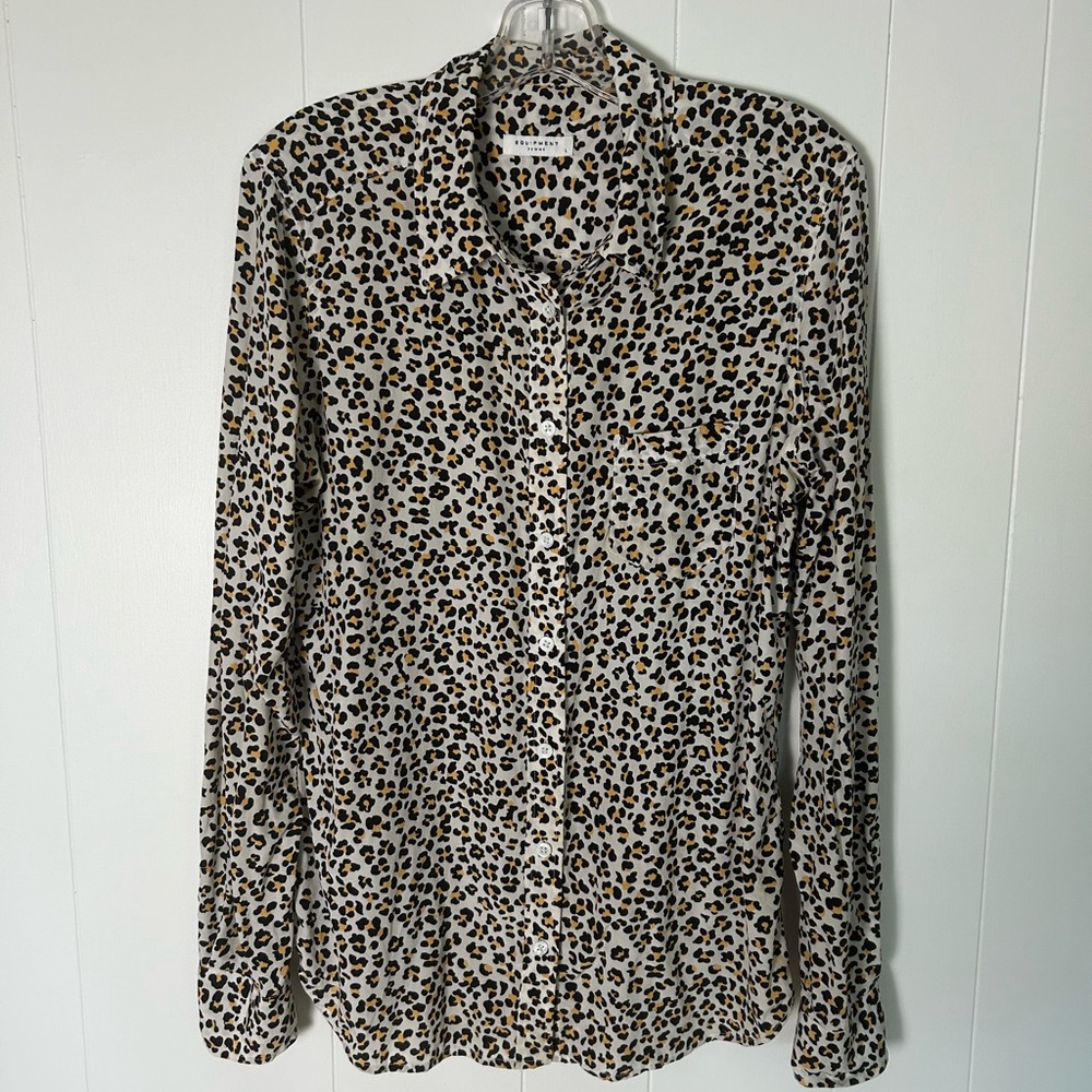 Equipment Silk Leopard Print Blouse L